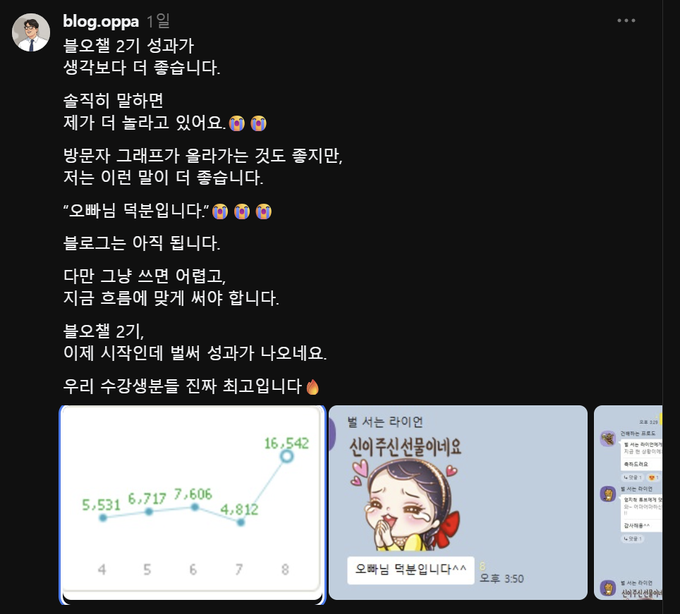 블오챌 2기 참여자의 일 방문자 16,542명 성과 소개 글